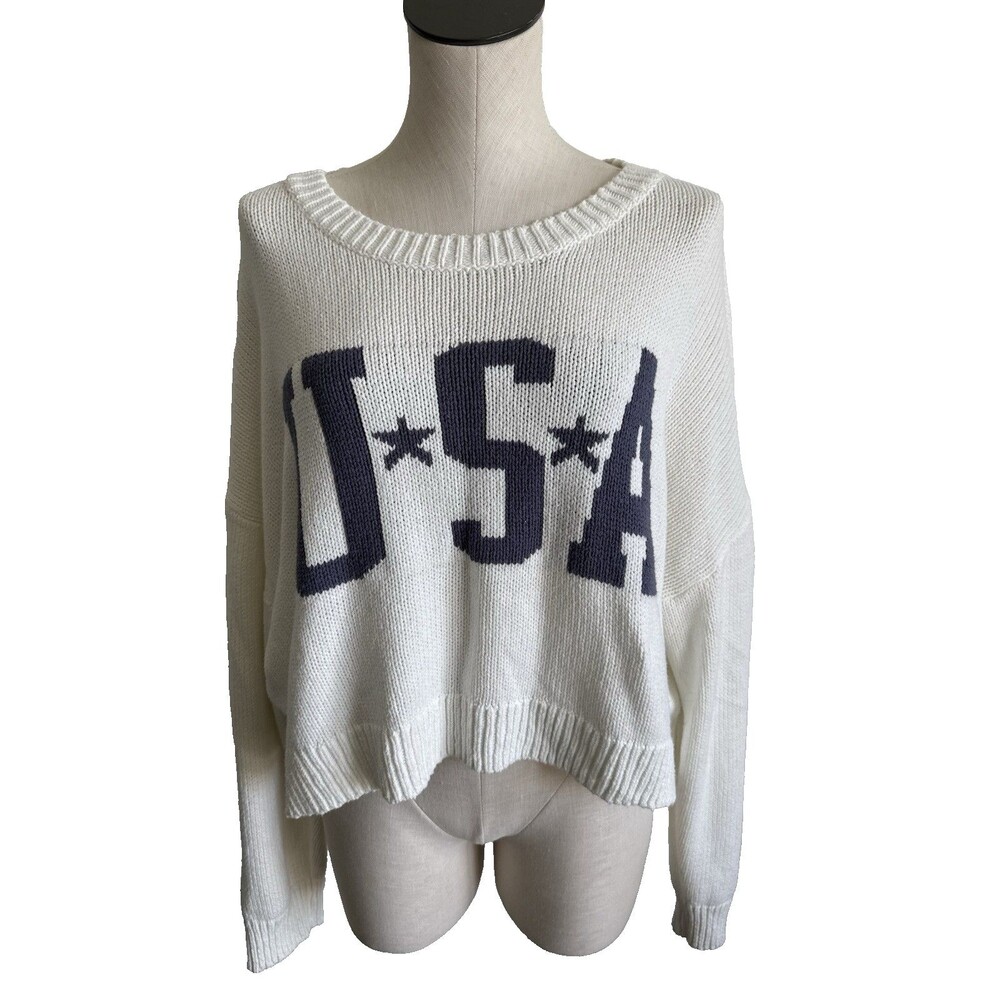 USA Cream Cropped Knit Pullover Sweater NWOT Grayson Threads Boxy XXL